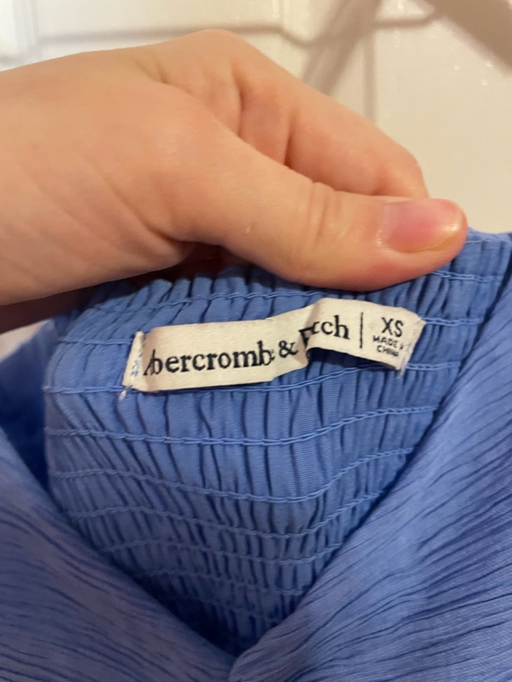 Abercrombie & Fitch Crinkle Textured Ruched Maxi Dress in Blue Size XS - Picture 6 of 9